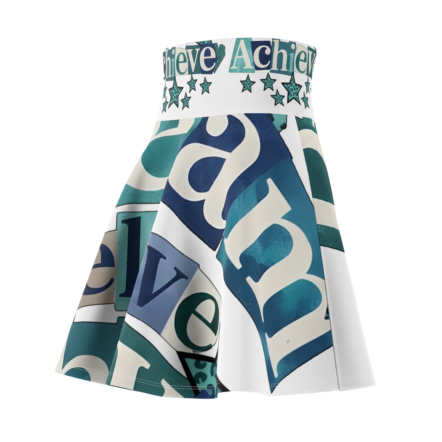 Believe & Achieve Skater Skirt – Teal Inspirational Print