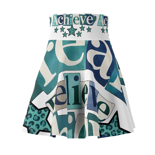 Believe & Achieve Skater Skirt – Teal Inspirational Print