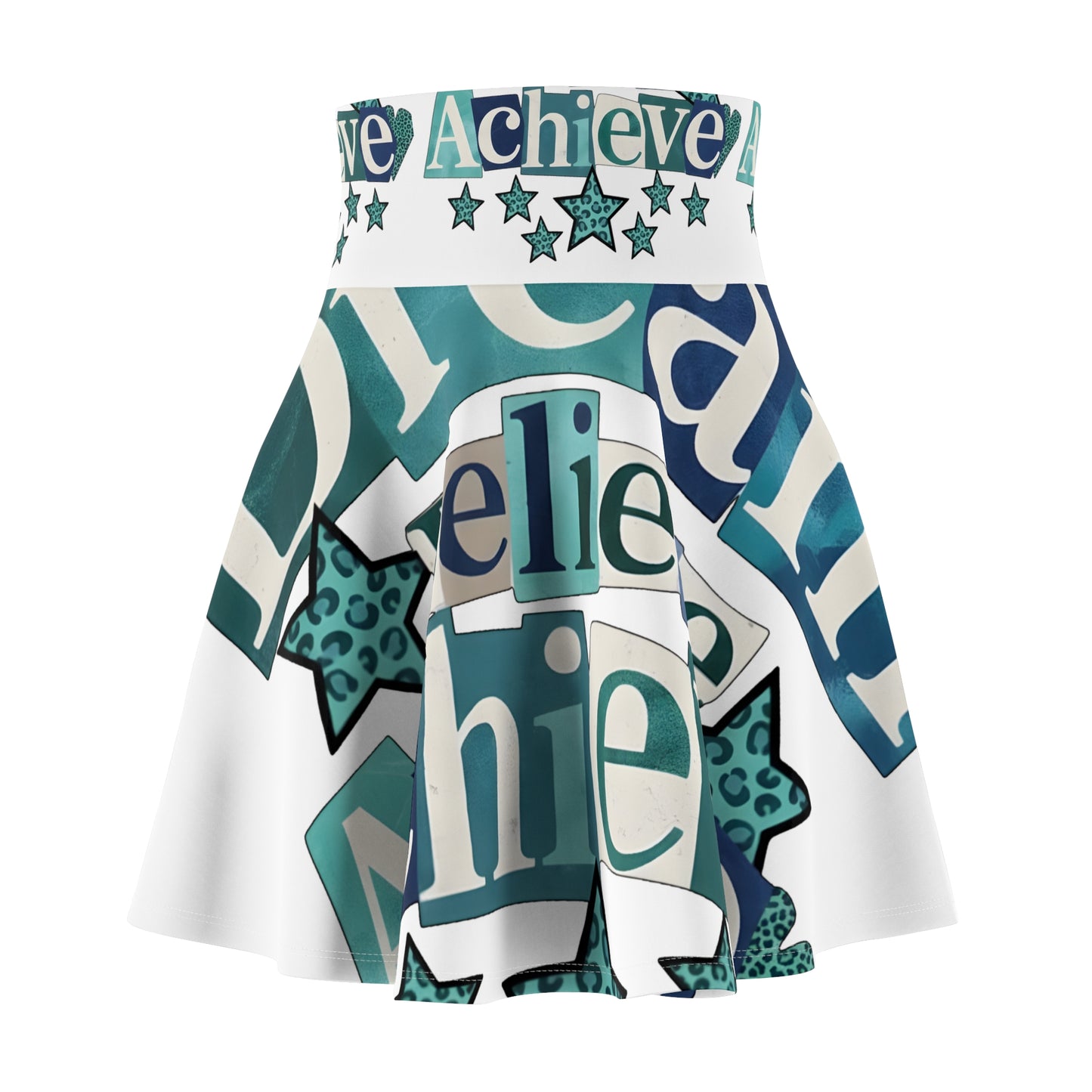 Believe & Achieve Skater Skirt – Teal Inspirational Print