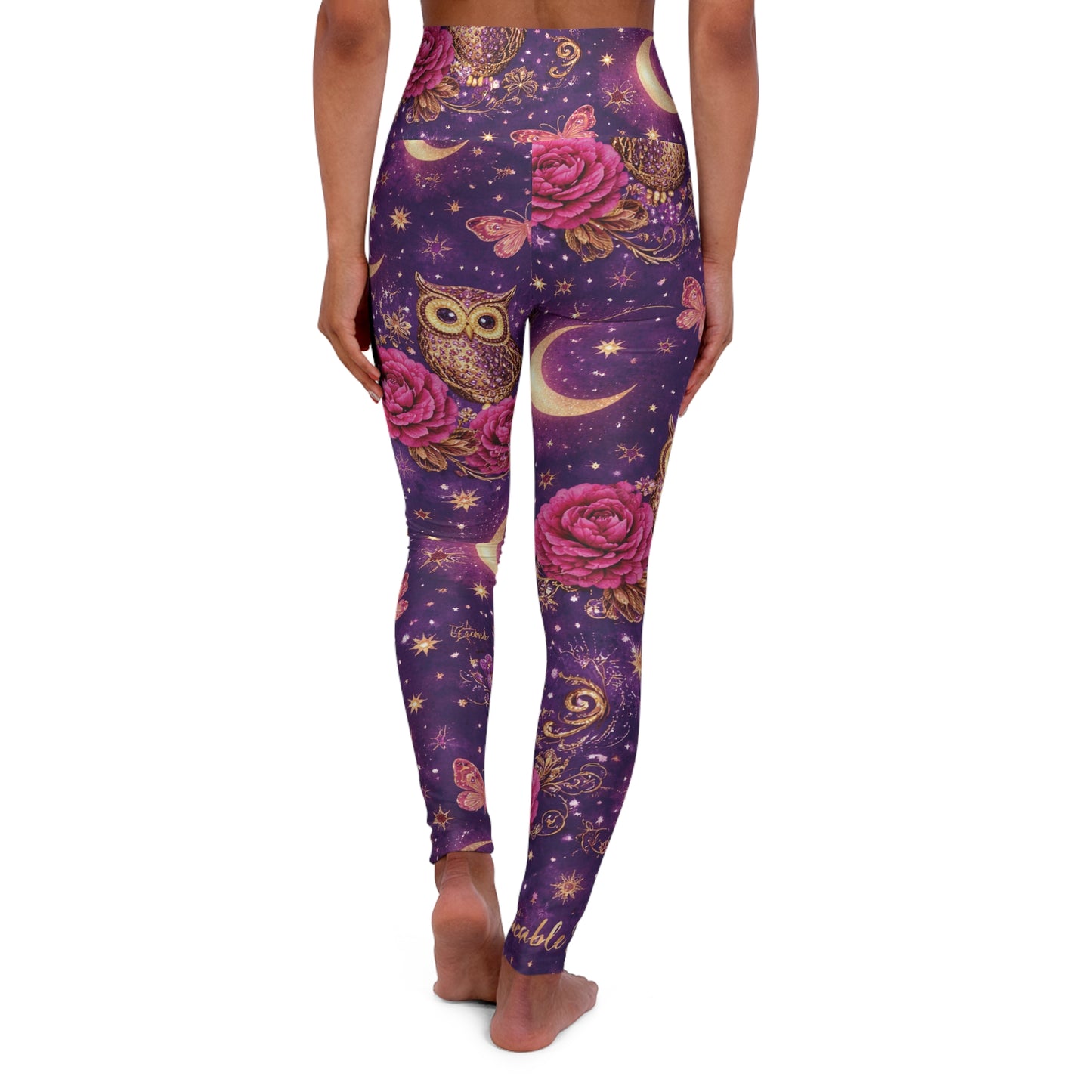 Owl Moon High-Waist Yoga Leggings — Floral Night Sky Print