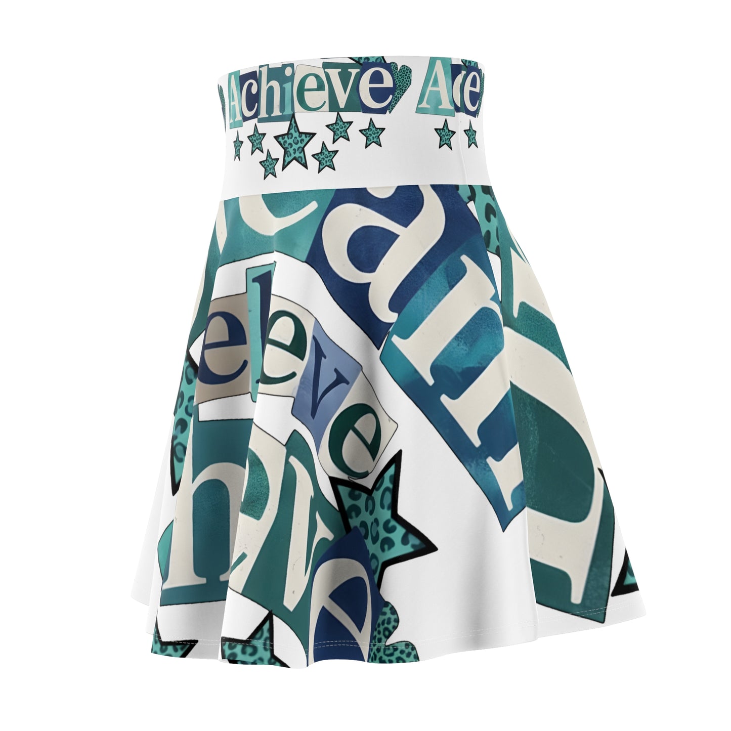 Believe & Achieve Skater Skirt – Teal Inspirational Print